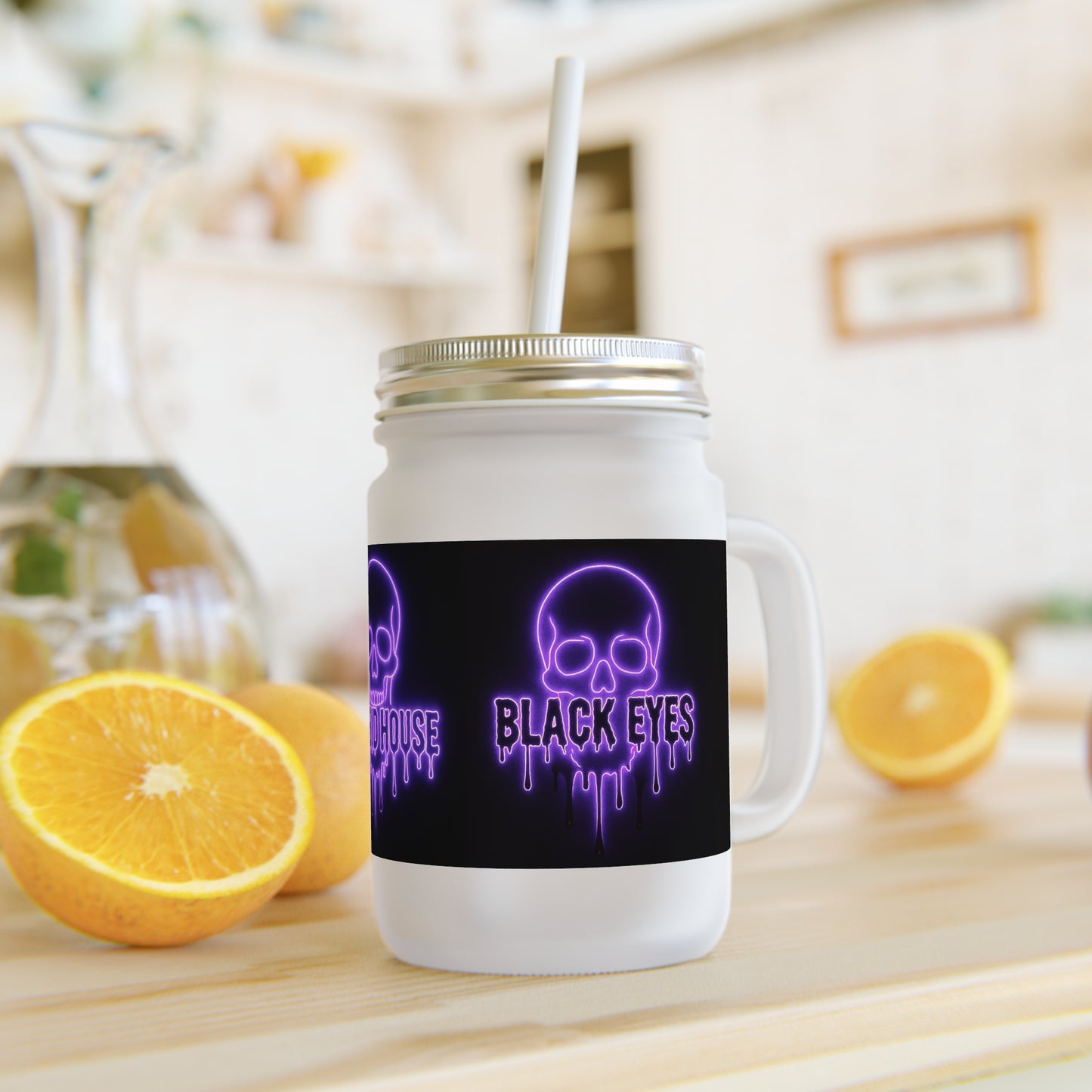 Morbid House - Black Eyes Mason Jar drinking glass and Straw