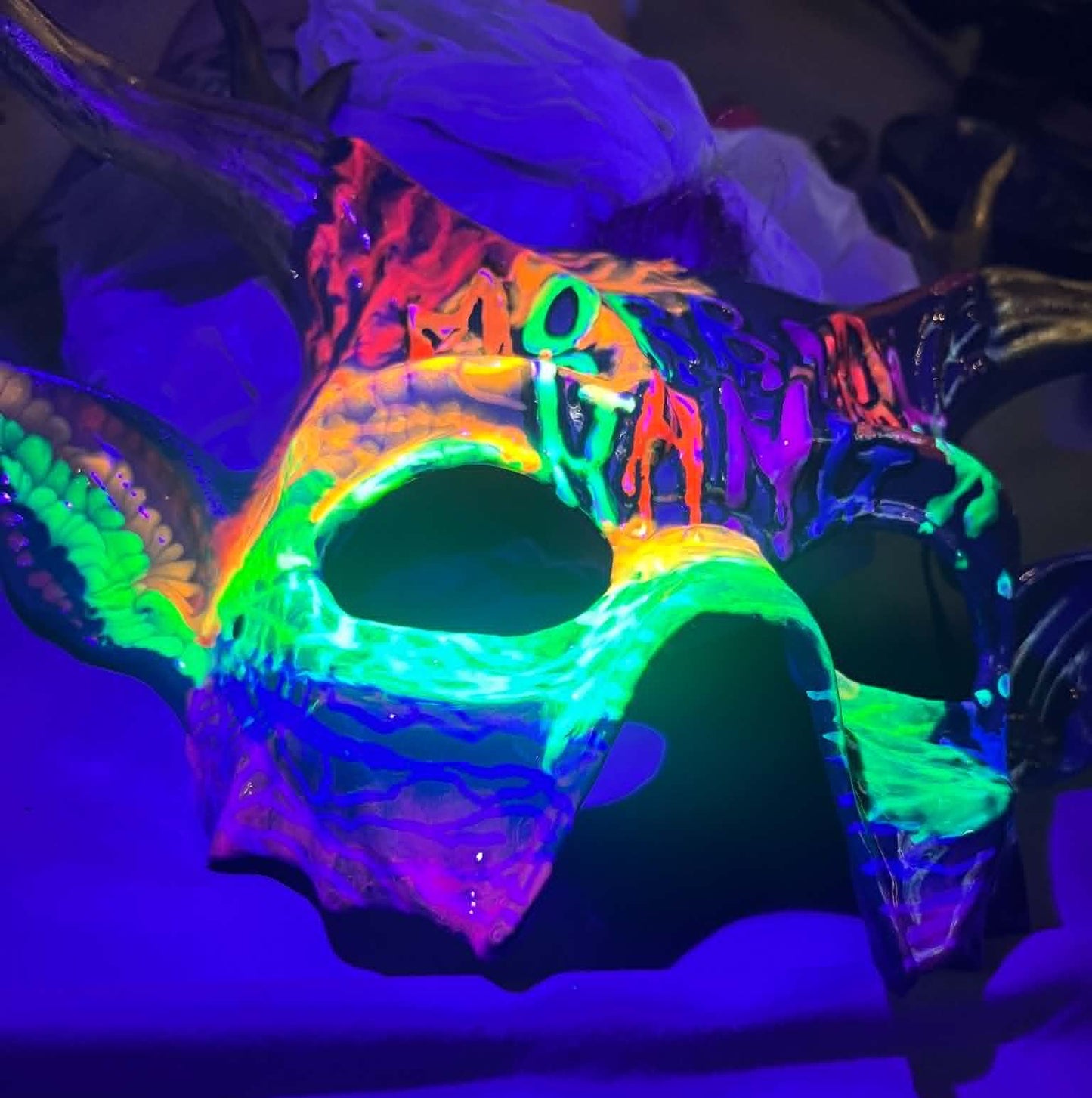 Custom Three Art Mask - Morbid Gang Drip! Glow in the dark!